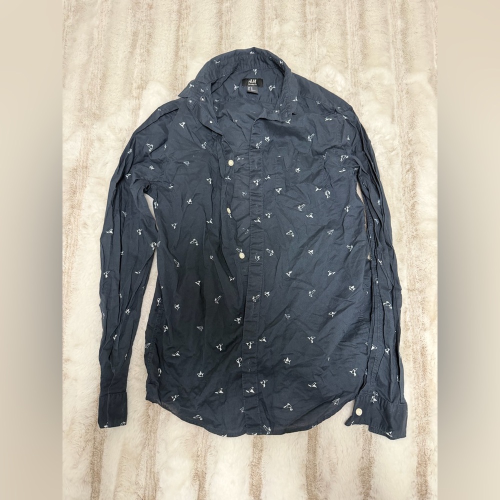 H&M Dark Blue Shirt with White Patterns